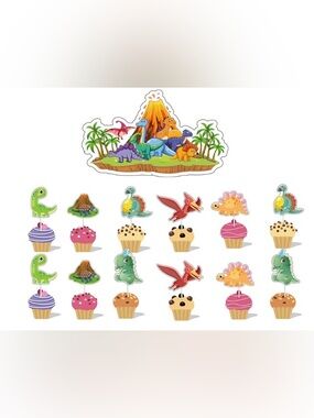 Dinosaur Cupcake Toppers - Colorful Dino Party Picks